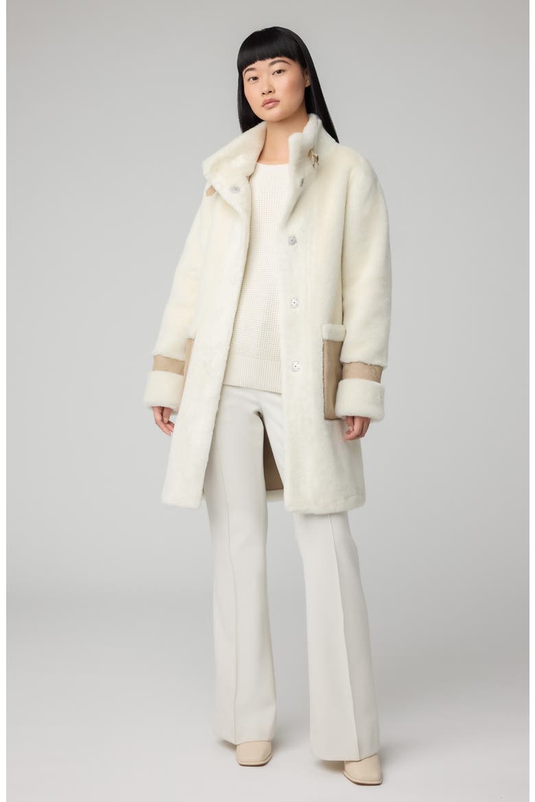 Fiala Faux Fur & Faux Suede Coat, Alternate, color, POWDER