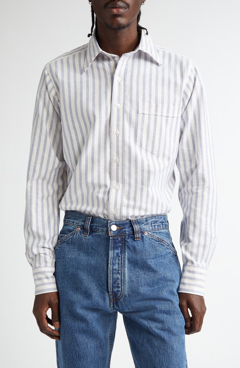 Drake's Stripe Cotton Oxford Button-Up Shirt, Main, color,