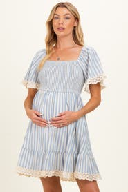 PinkBlush Striped Smocked Lace Trim Dress