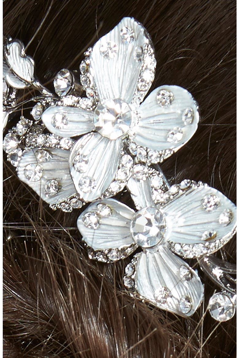 Crystal Floral Hair Comb, Alternate, color, SILVER