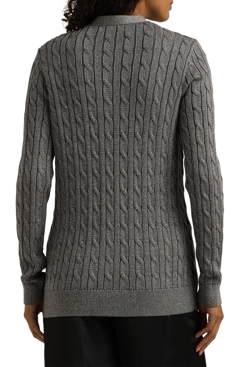 Metallic Cable Stitch Cardigan, Alternate, color, DECO PEWTER