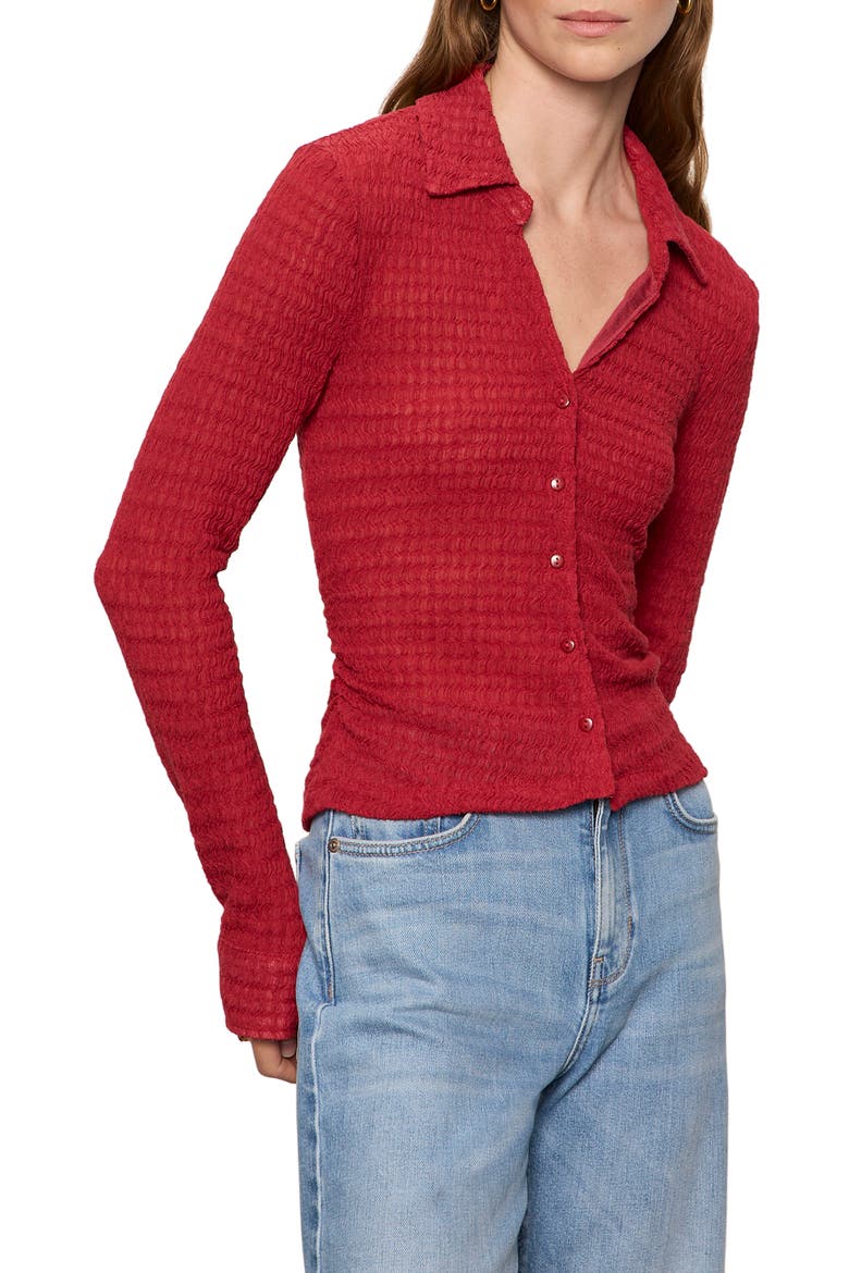 Juno Textured Button-Up Top, Alternate, color, RED BERRY