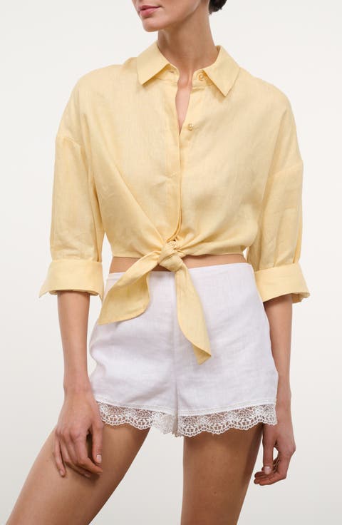 Lisa Tie Front Linen Button-Up Top