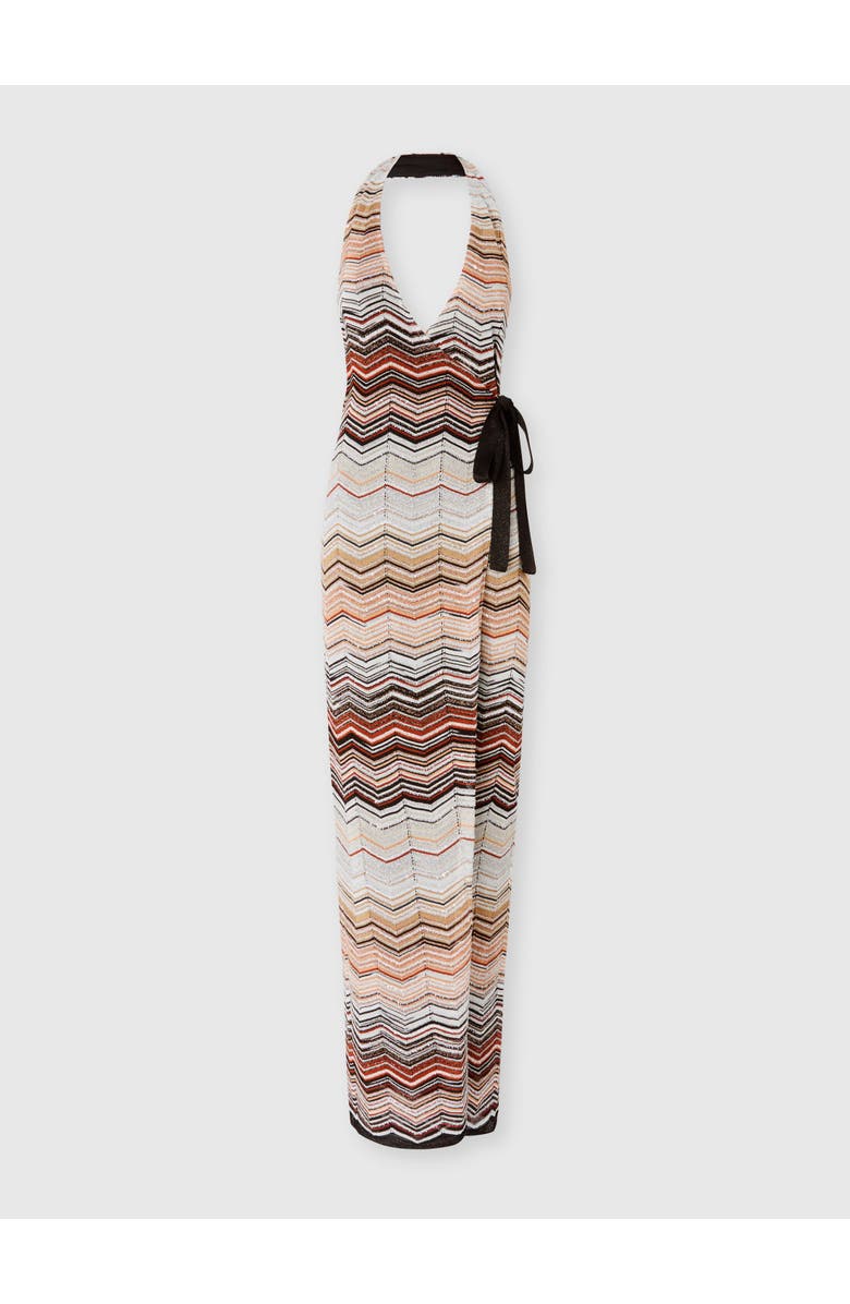 Missoni Sleeveless Viscose Chevron Lamé Gown With Sequins, Main, color, Green& Brown