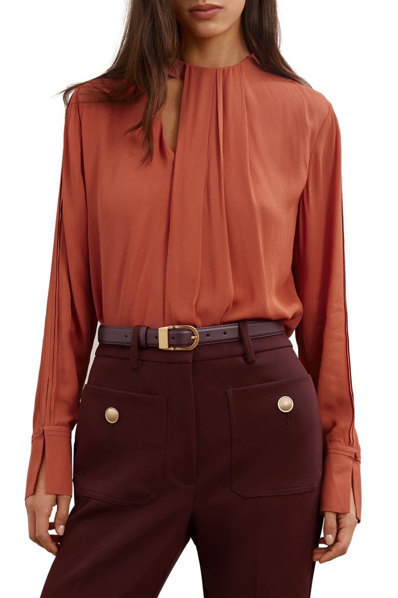Marta Drape Cutout Crepe Top, Main, color, COPPER