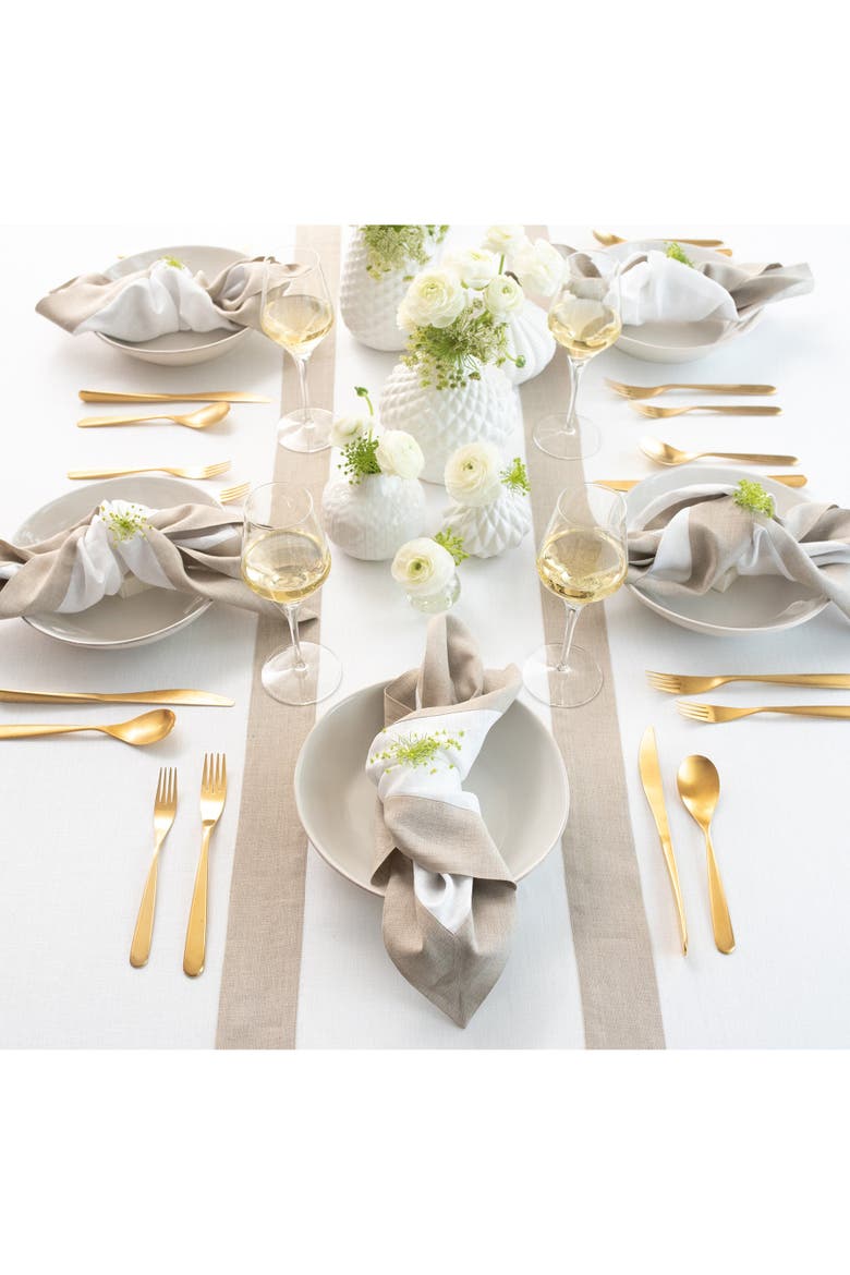 Linen Table Runner - Contempo, Alternate, color, Natural and White