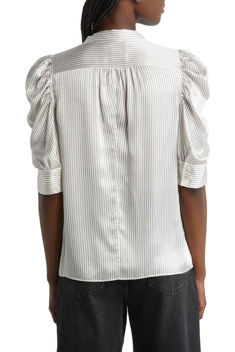 Gillian Puff Sleeve Stripe Silk Blouse, Alternate, color, BONE MULTI