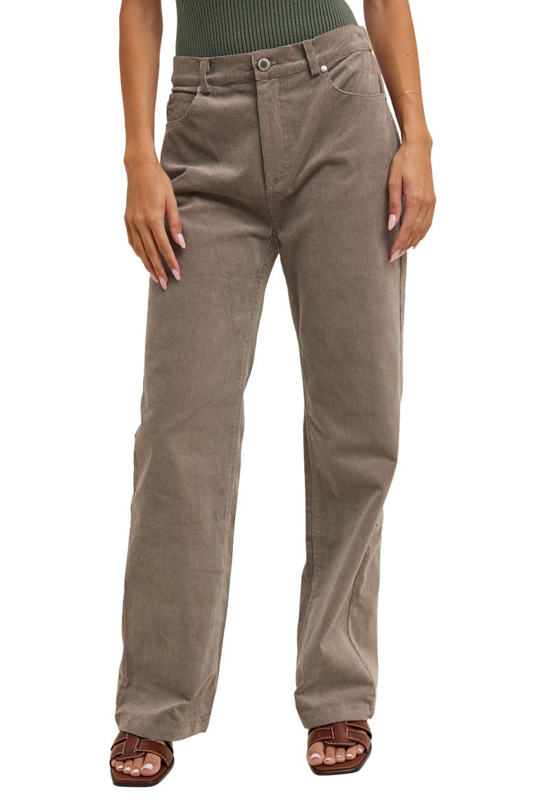 High Waist Corduroy Straight Leg Pants, Main, color, STONE