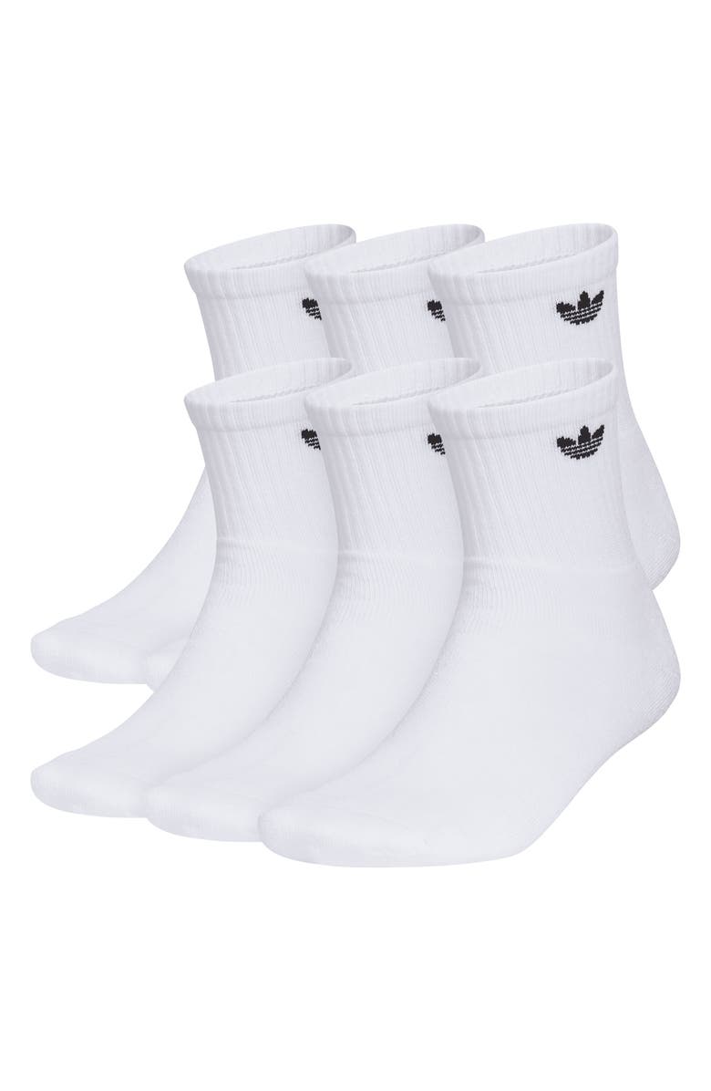 adidas 6-Pack Trefoil 2.0 Quarter Crew Socks, Main, color, White