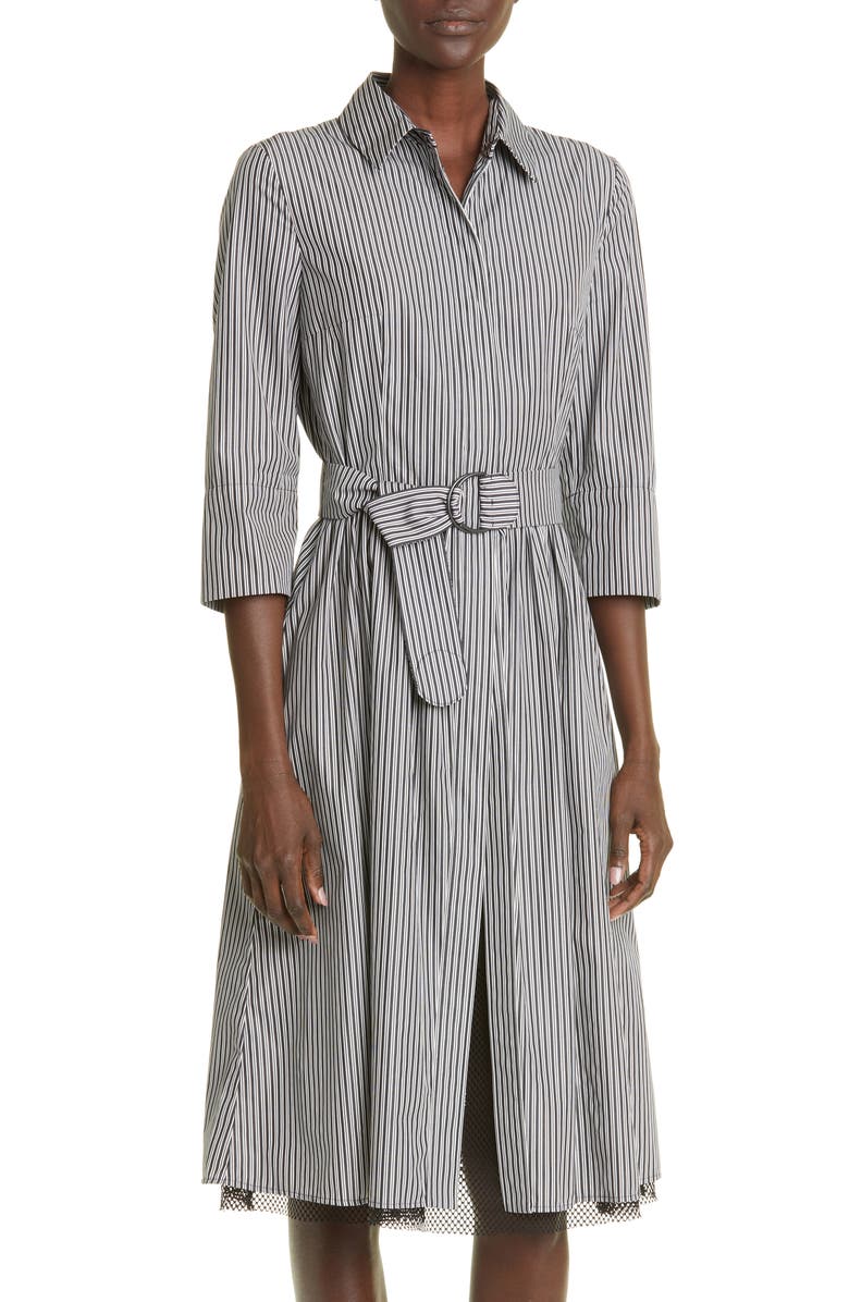 Akris punto Stripe Cotton Poplin & Mesh Shirtdress, Alternate, color, Black-Cream