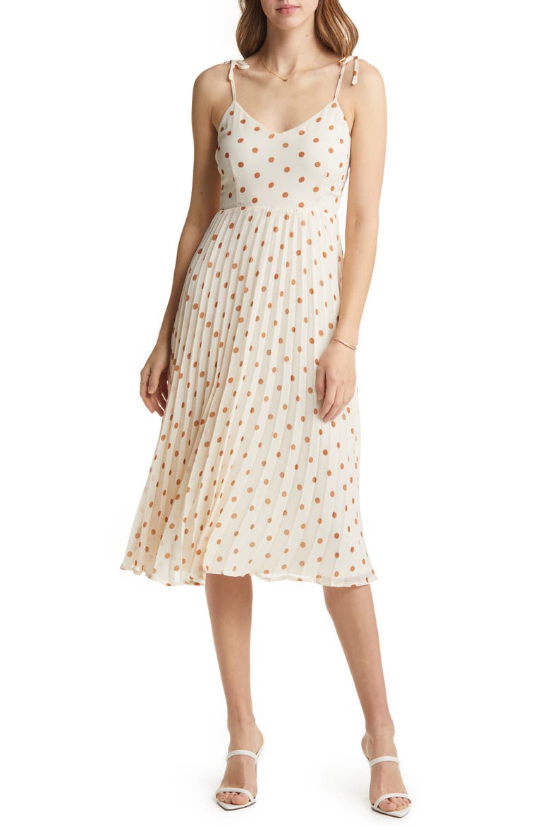Polka Dot Sleeveless Dress, Main, color, CREAM/ TAN