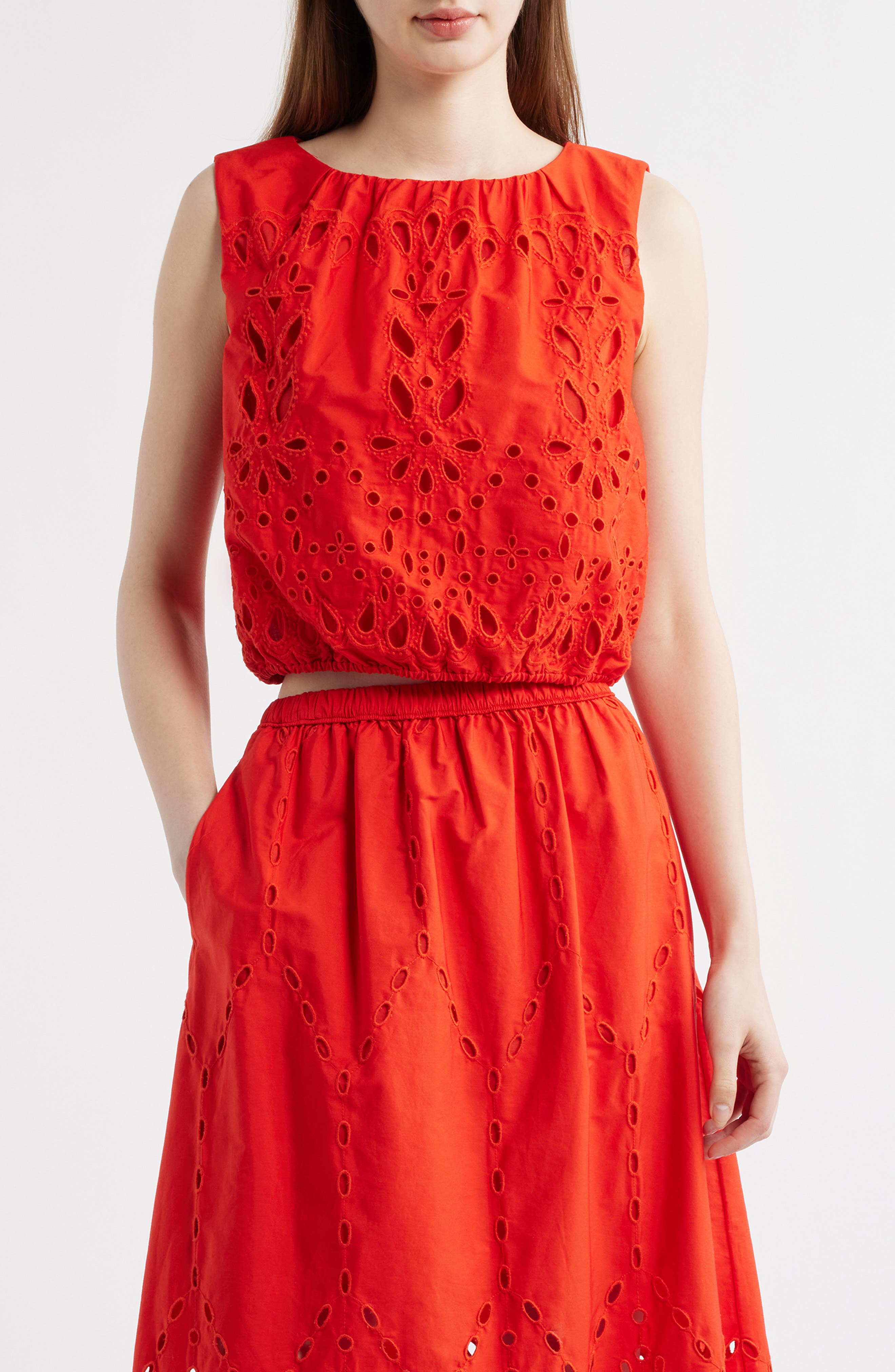Embroidered Sleeveless Poplin Bubble Top - image 3