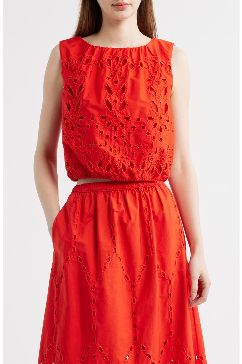 Embroidered Sleeveless Poplin Bubble Top, Main, color, WILD POPPY