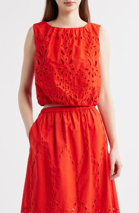 Embroidered Sleeveless Poplin Bubble Top