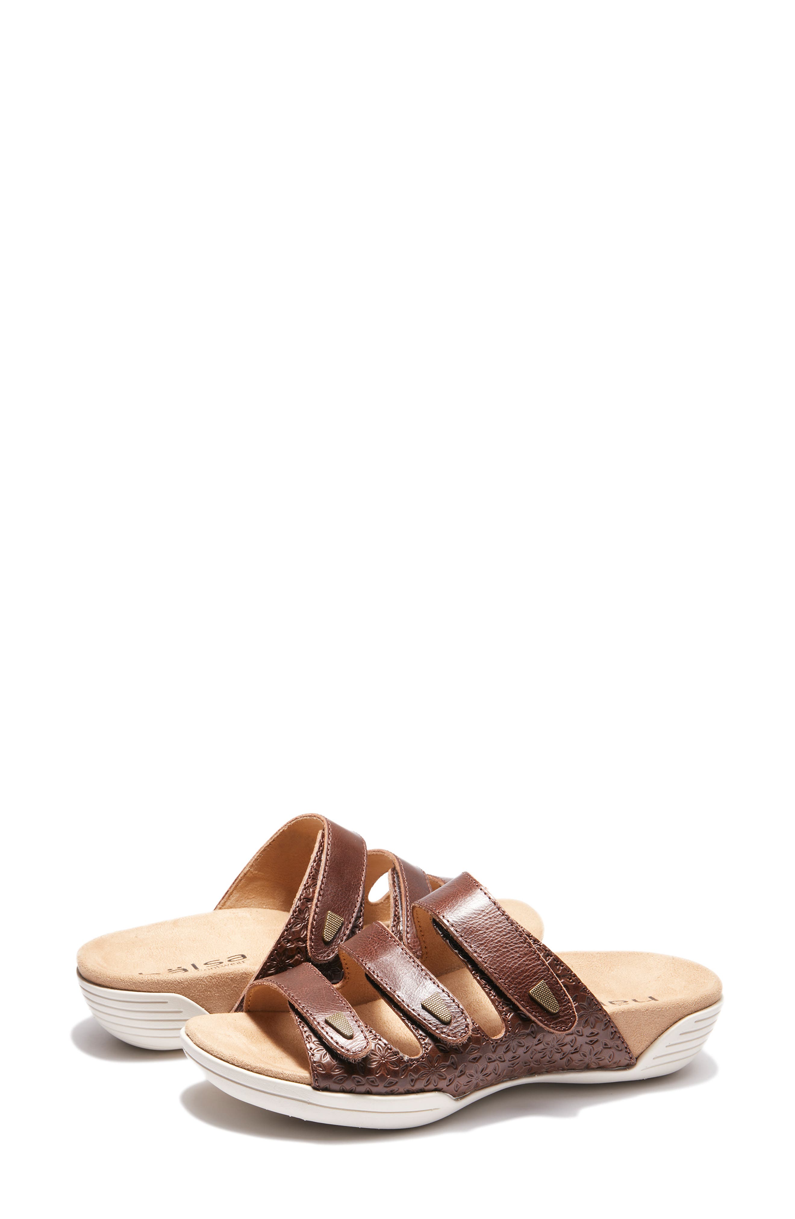 Hälsa Delight Strappy Slide Sandal, Alternate, color, DARK BROWN WAXED/ EMBOSSED