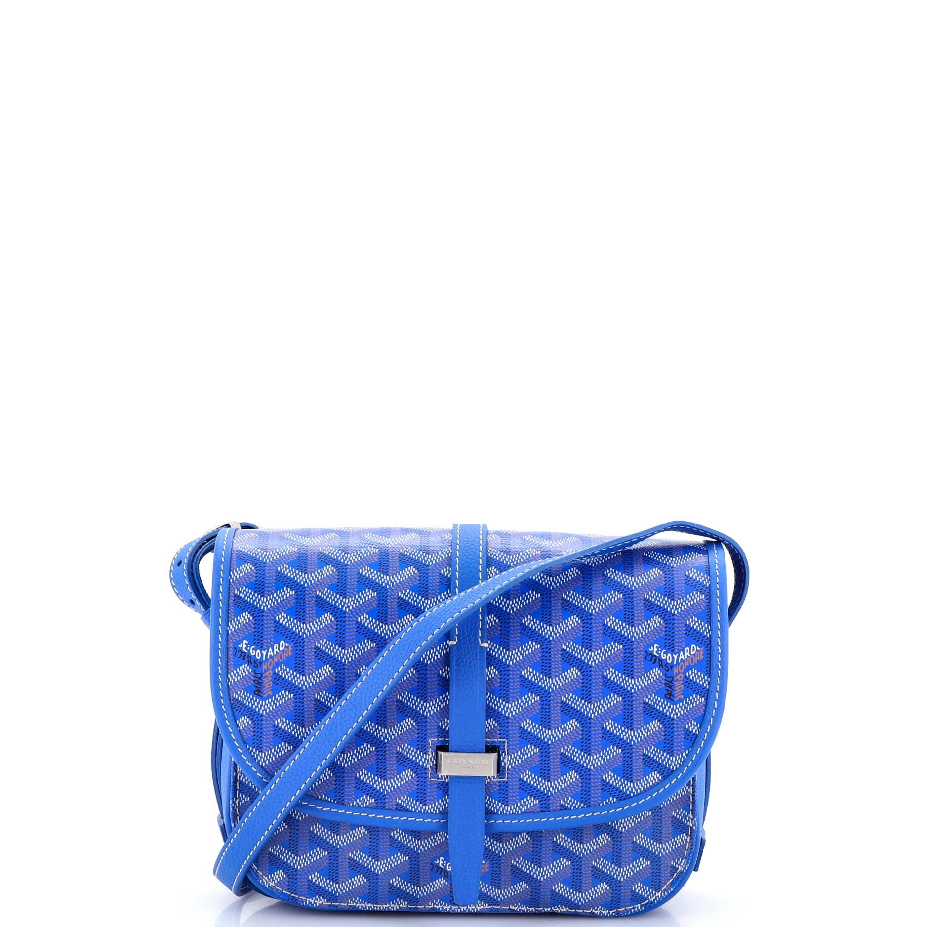 Pre-Owned Goyard Belvedere III Messenger Bag Coated Canvas with Leather PM, Main, color, Blue