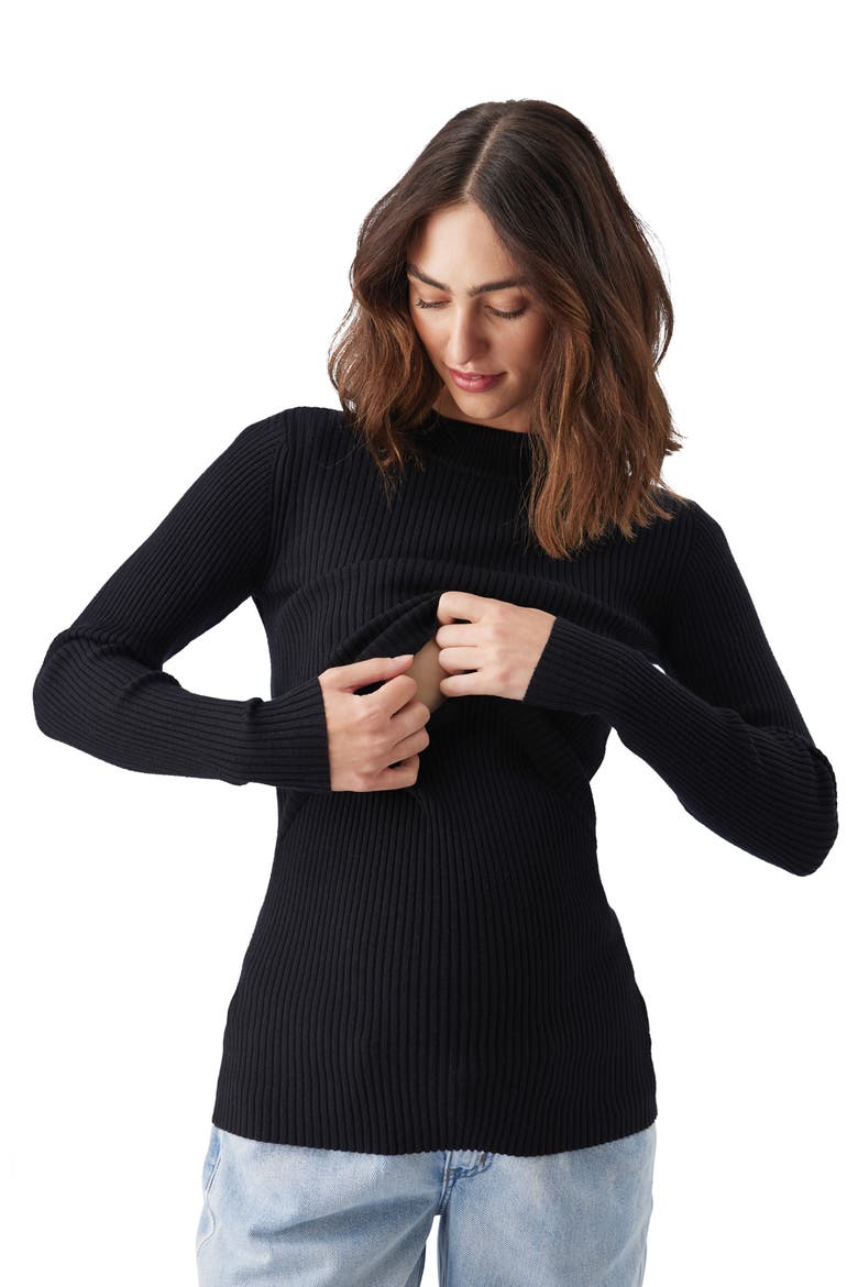Lift Up Nursing Knit Top, Alternate, color, Black