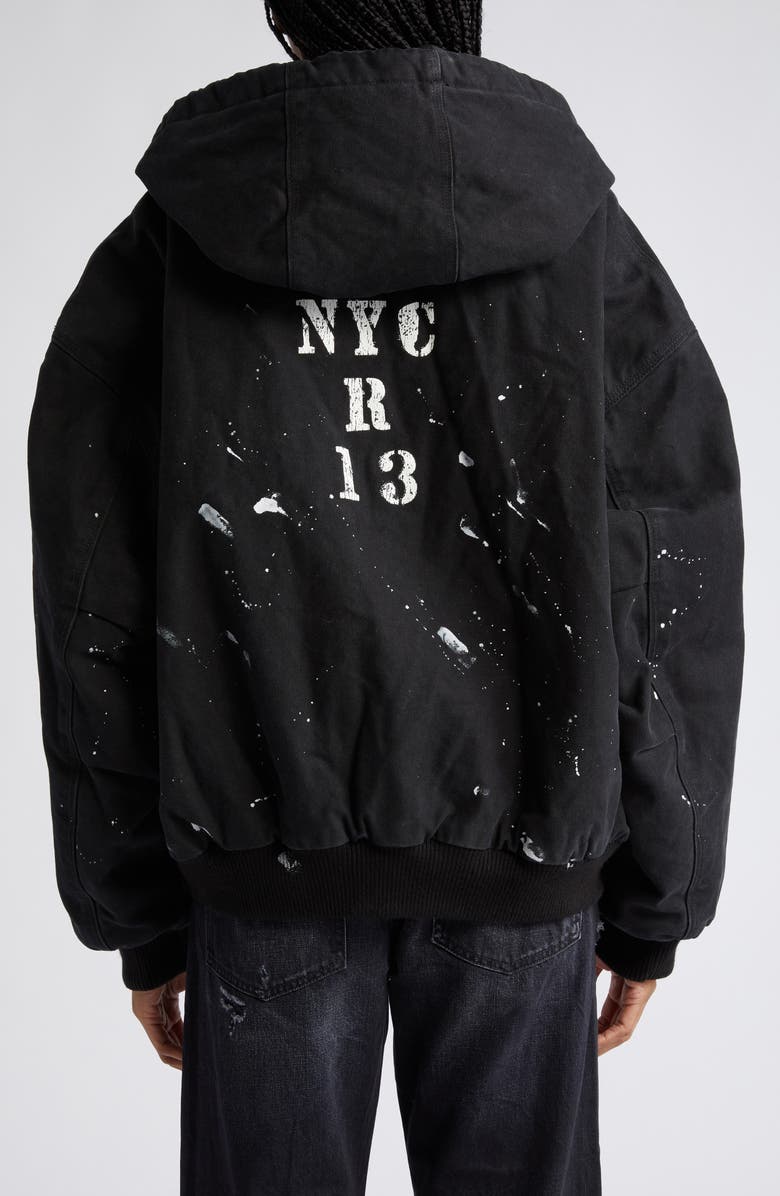 R13 Boxy Paint Splatter Hooded Cotton Canvas Jacket, Alternate, color,