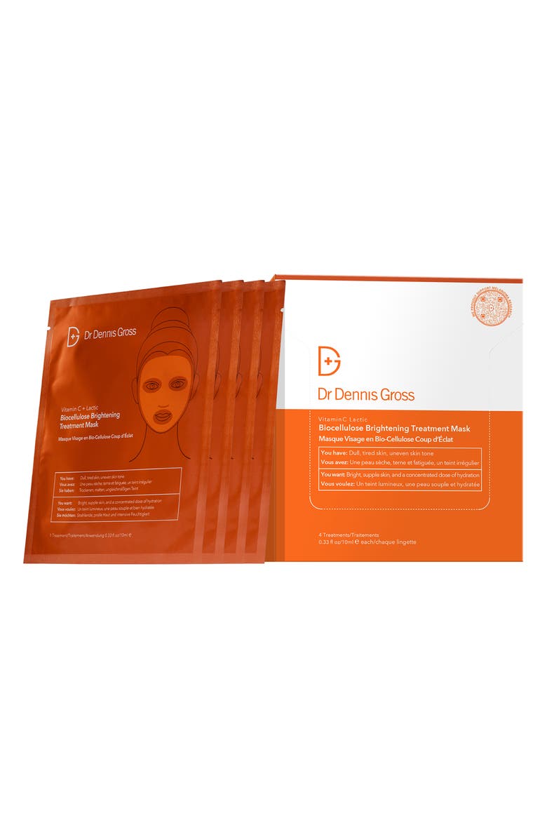 Dr. Dennis Gross Skincare 4-Pack Vitamin C Lactic Biocellulose Brightening Treatment Mask, Main, color,