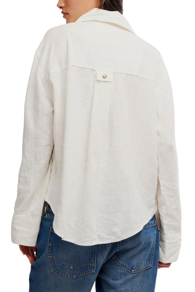 Laurel Linen Blend Button-Up Shirt, Alternate, color, CLEAN IVORY