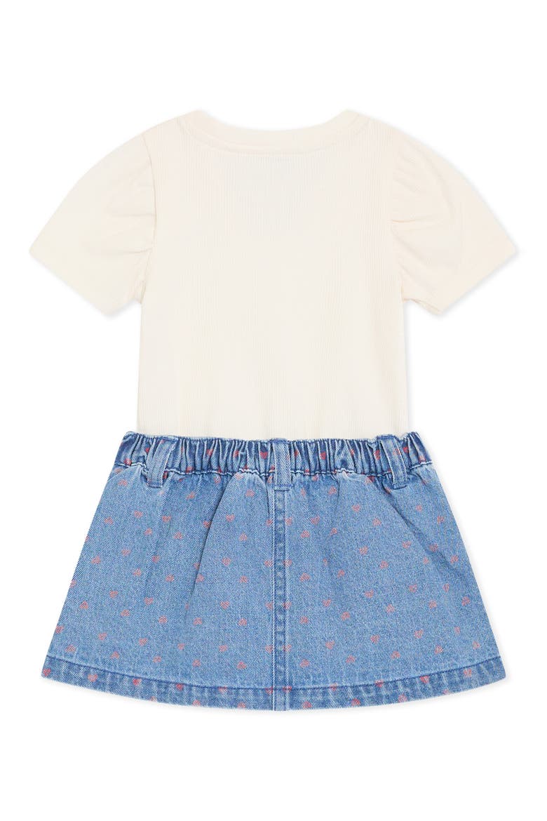 Kids' Bubble Sleeve Top & Denim Skirt Set, Alternate, color, MEDIUM BLUE