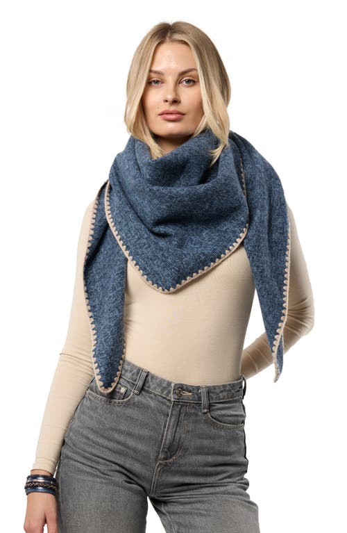 Saachi Triangle Knit Trim Shawl In Blue
