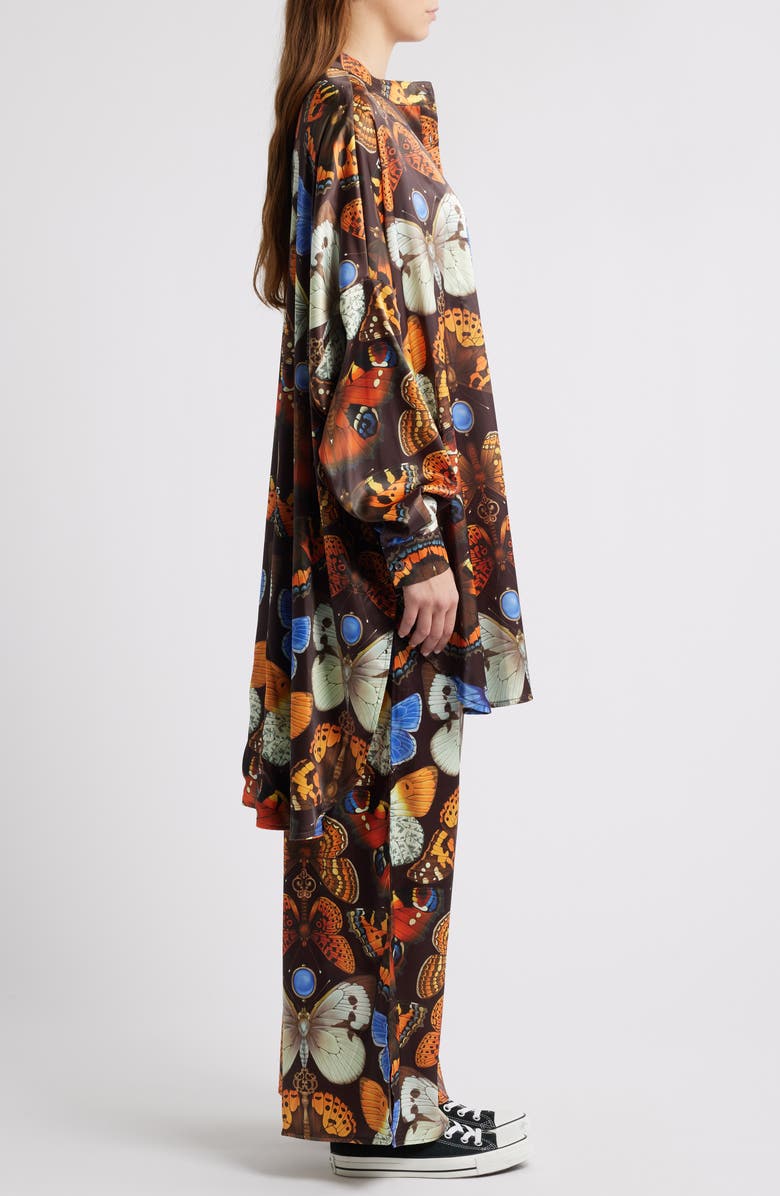 Dressed in Lala Mother Monarch Oversize Satin Button-Up Shirt & Wide Leg Pants Set, Alternate, color, Mother Monarch