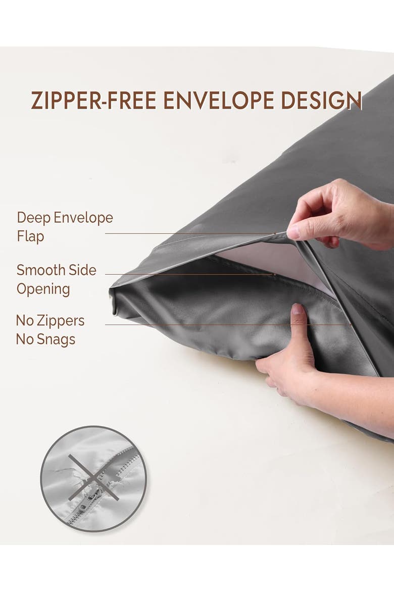 22Momme 100% Mulberry Silk Envelope Pillowcase, Alternate, color, DarkGray