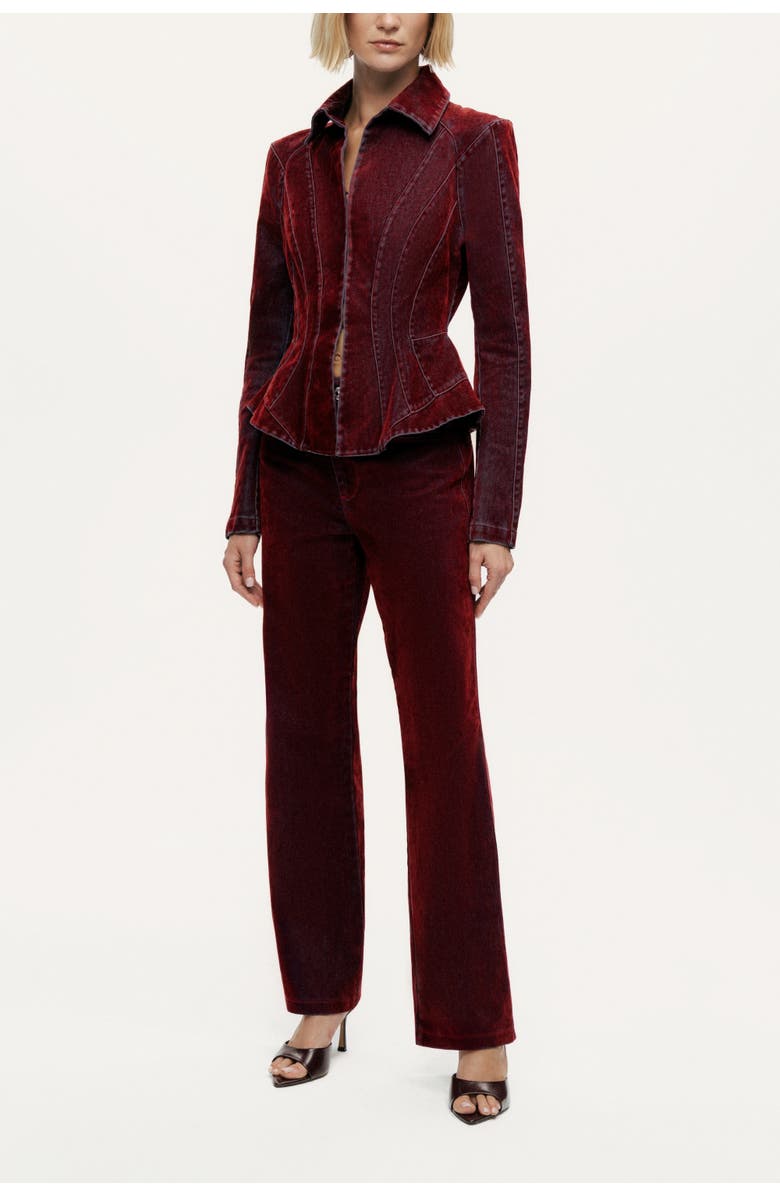 Nocturne Velvet Corset-Seamed Peplum Jacket, Alternate, color, Burgundy