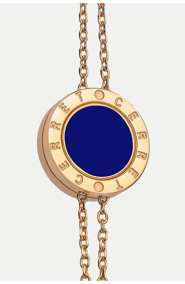 CERRET 24K Gold Plated Luxury Double Chain With Bleu Saphir Enamel Safety Bracelet, Main, color, 24K Gold Plated
