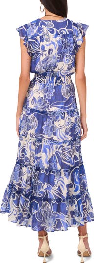Ruffle Sleeve Smocked Waist Tiered Maxi Dress