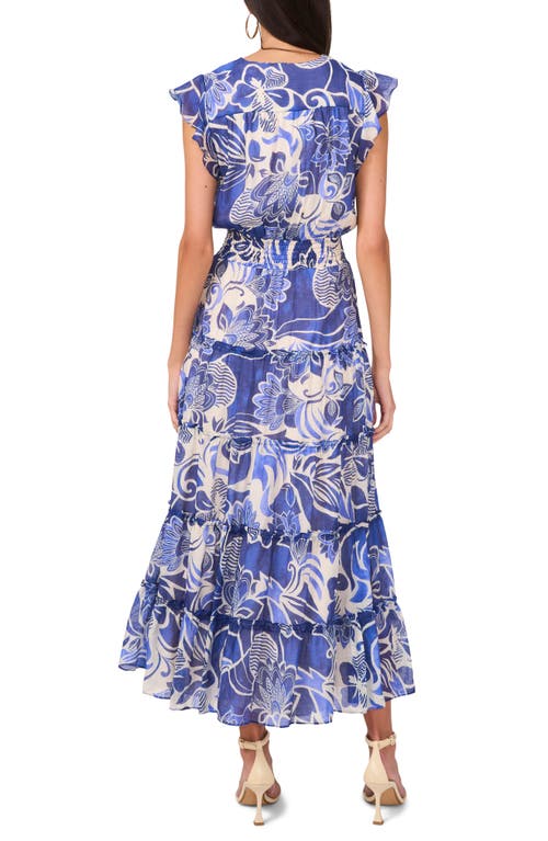 Halogen ® Ruffle Sleeve Smocked Waist Tiered Maxi Dress In Blue