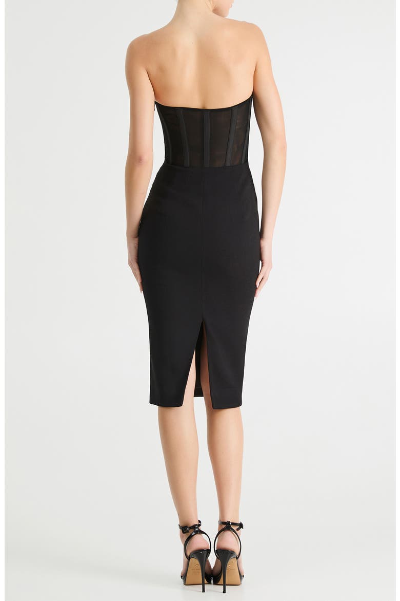 Sloane Floral Appliqué Strapless Cocktail Dress, Alternate, color, BLACK