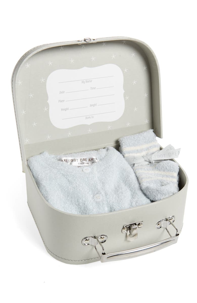 Barefoot Dreams<sup>®</sup> CozyChic<sup>®</sup> Lite Classic Cardigan, Pants, Socks, Beanie & Suitcase Set, Alternate, color, Blue