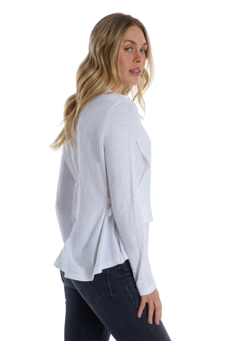 Mixed Media Double Layer Effect V-Neck Tee, Alternate, color, White