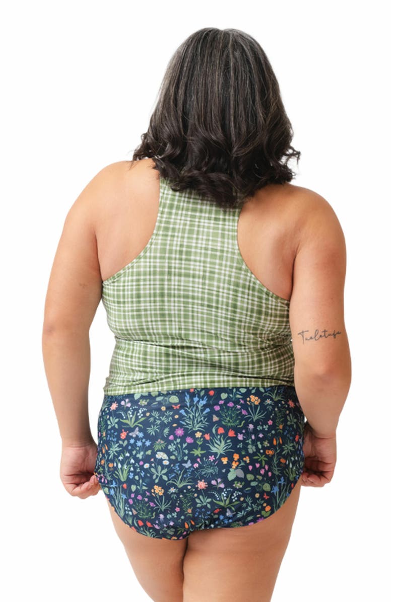 Lime Ricki Swimwear Racer-Back Tankini Top, Alternate, color, Fern Gingham