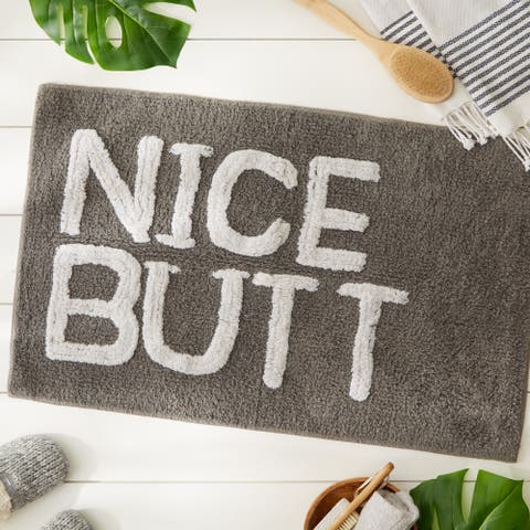Gray & White Tufted Bath Mat, Nice Butt, 20x31