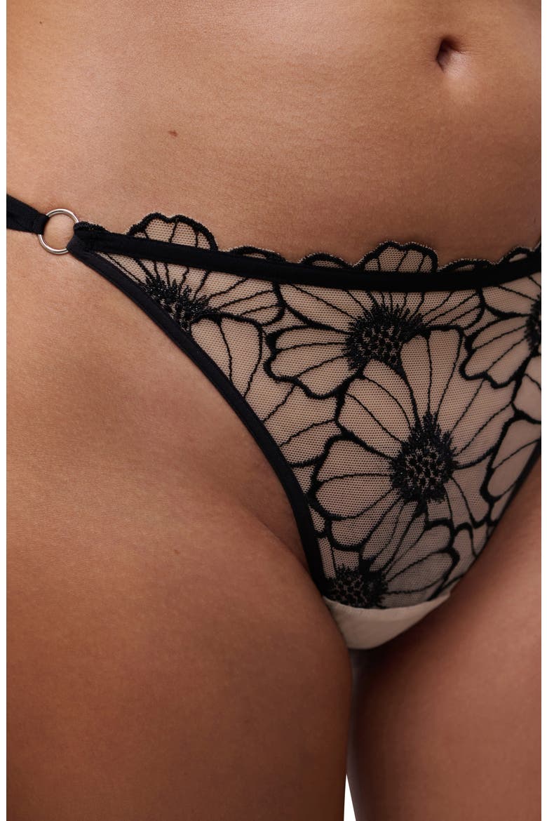Embroidered Strappy Thong, Alternate, color, BLACK/ ROSE