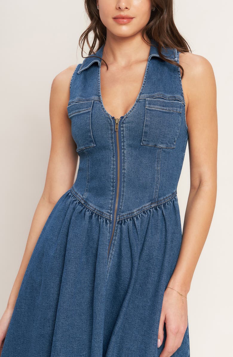 FLYING TOMATO Sleeveless Denim Midi Dress, Alternate, color, Medium Indigo