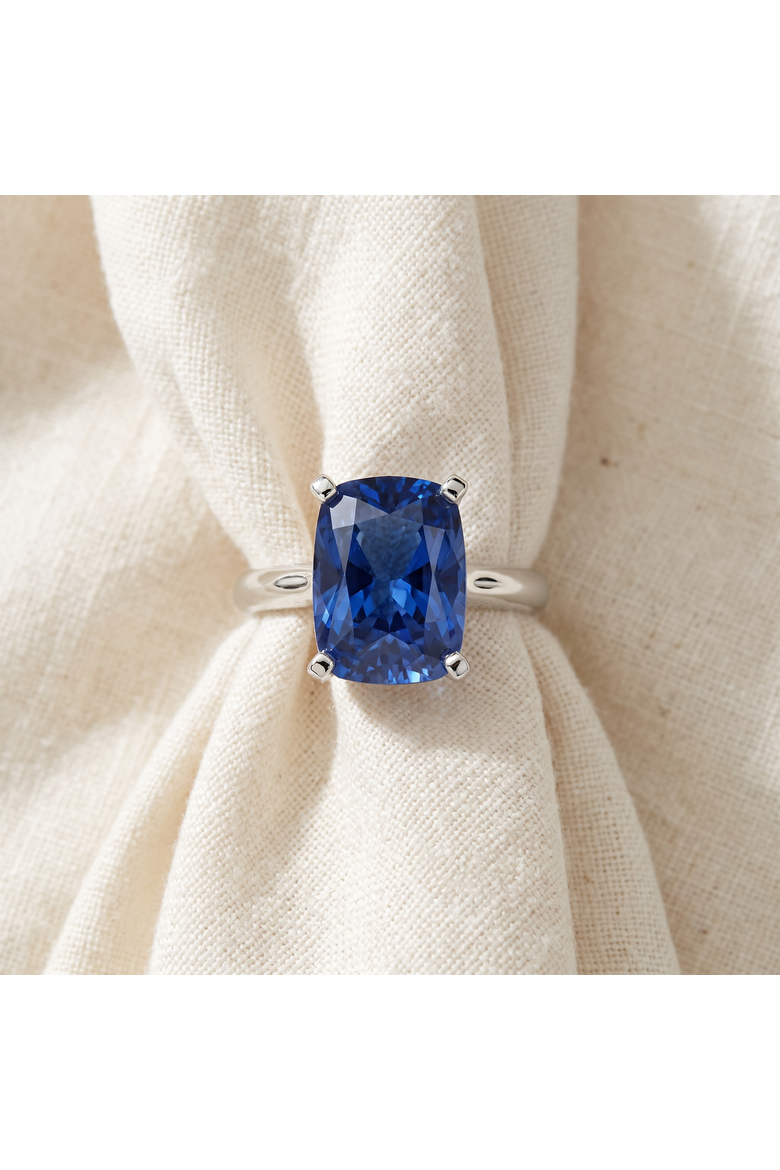 Certified 3.86Ct Blue Sapphire Elongated Cushion Engagement Ring Gold Lab Grown, Alternate, color, 14k White Gold