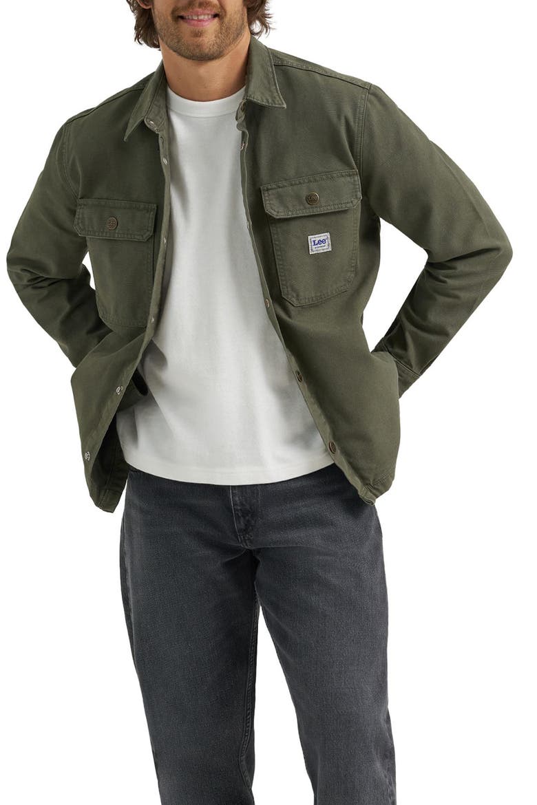 Cotton Canvas Snap-Up Shirt Jacket, Main, color, OAK MOSS