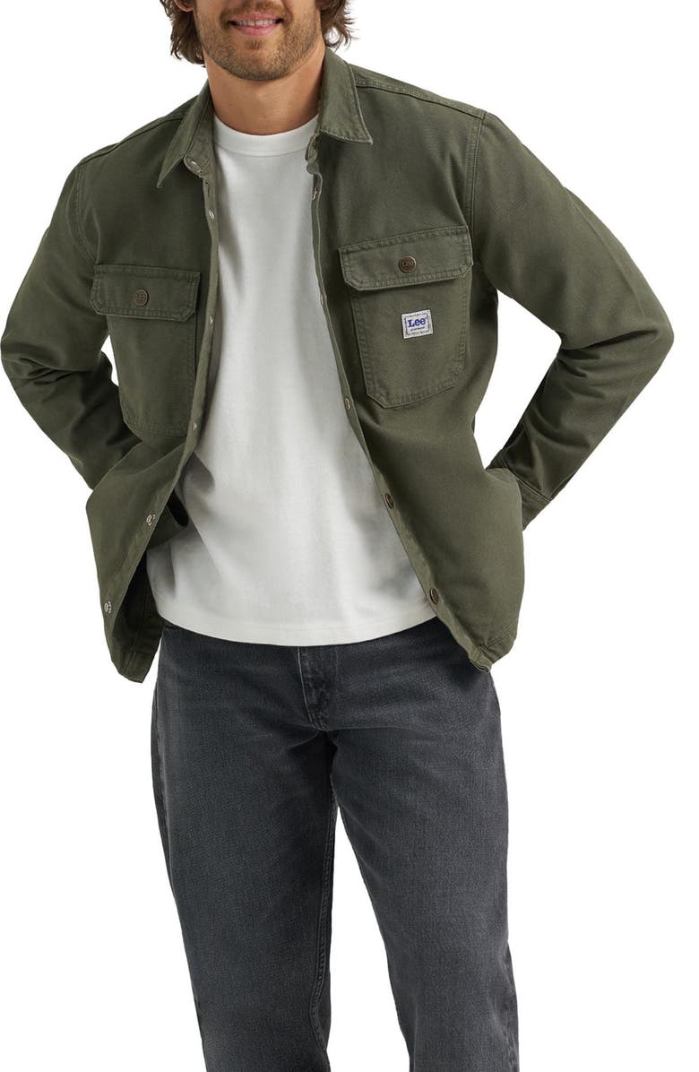 Lee Cotton Canvas Snap-Up Shirt Jacket, Main, color, Oak Moss