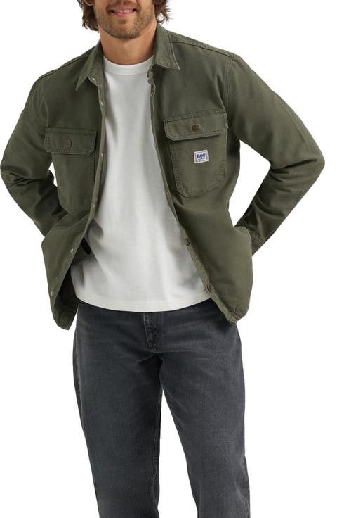 Cotton Canvas Snap-Up Shirt Jacket