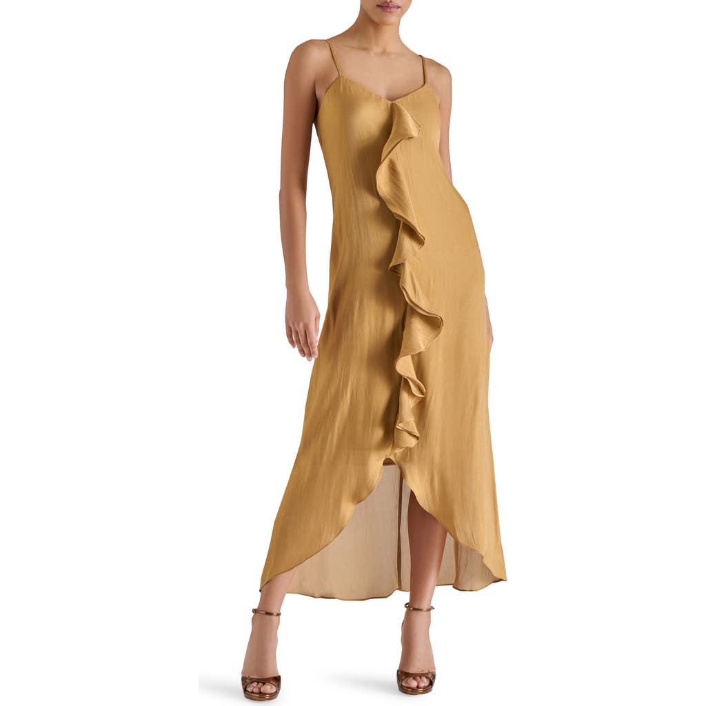 Steve Madden Elana Ruffle Crinkle Maxi Slipdress In Neutral