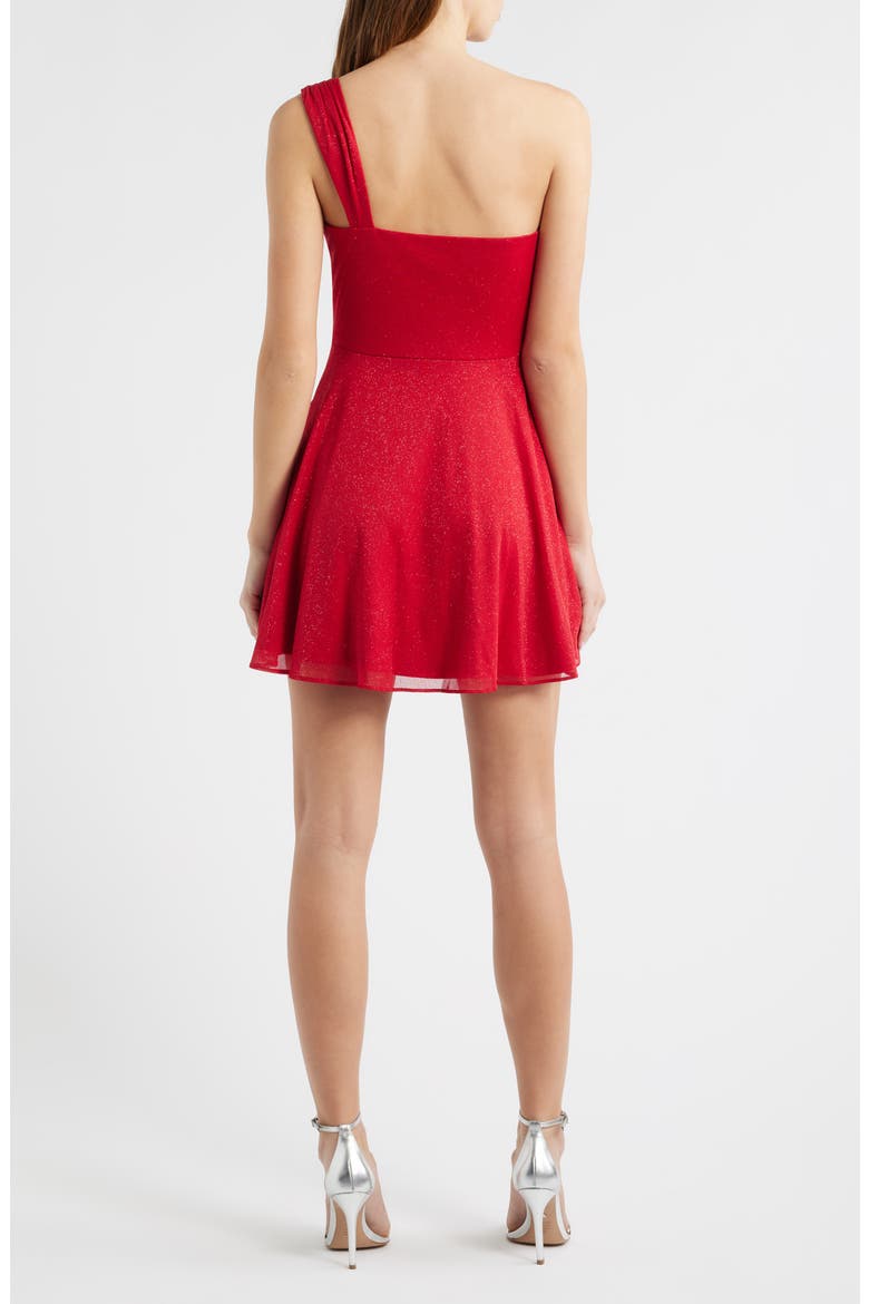 One-Shoulder Glitter Matte Jersey Cocktail Minidress, Alternate, color, RED