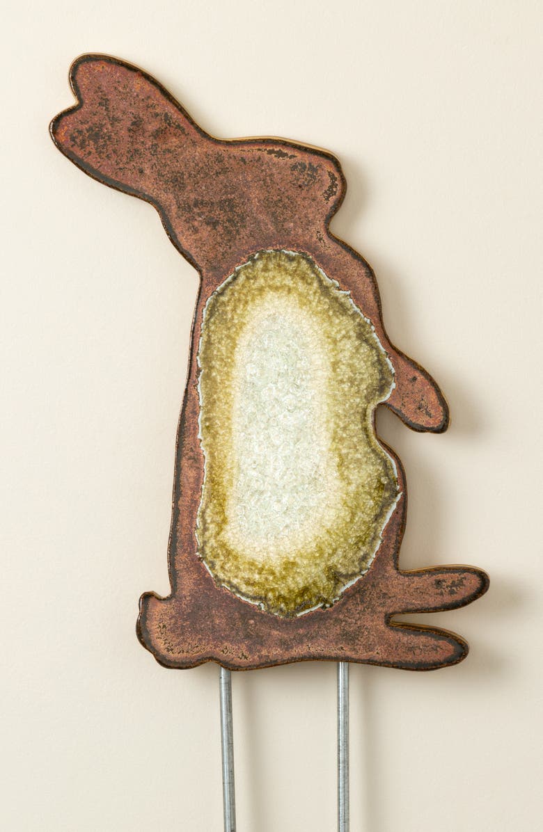 Uncommon Goods Rabbit Family Ceramic Glazed Garden Stakes - Standing Rabbit, Main, color, Multi