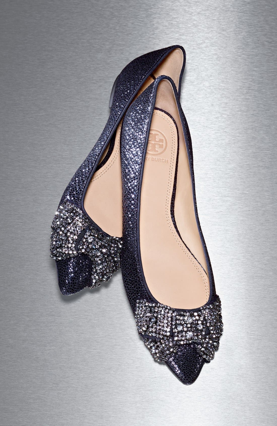 Tory Burch 'Vanessa' Crystal Bow Pointy Toe Flat, Alternate, color, 