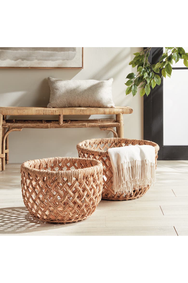 Emlyn Rattan Decorative Baskets Set of 2 Without Handles, Alternate, color, Beige