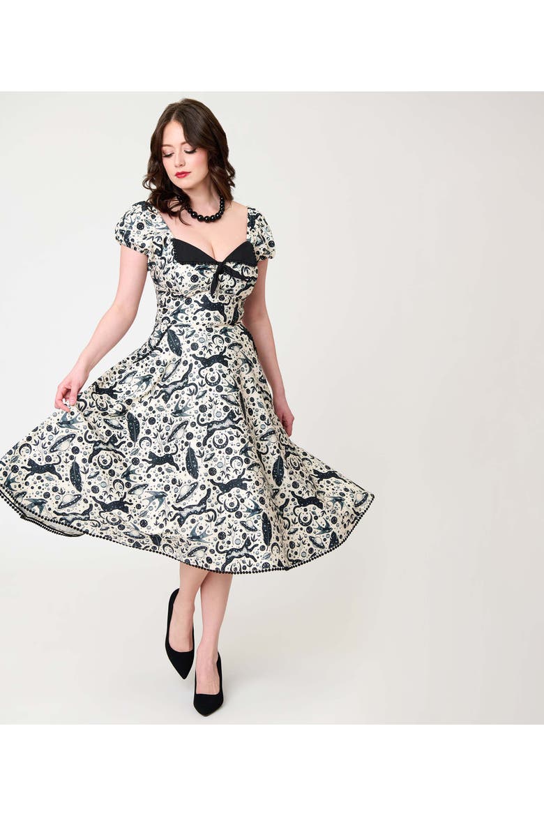 1950s Sweetheart Swing Dress, Main, color, Beige UFO Print