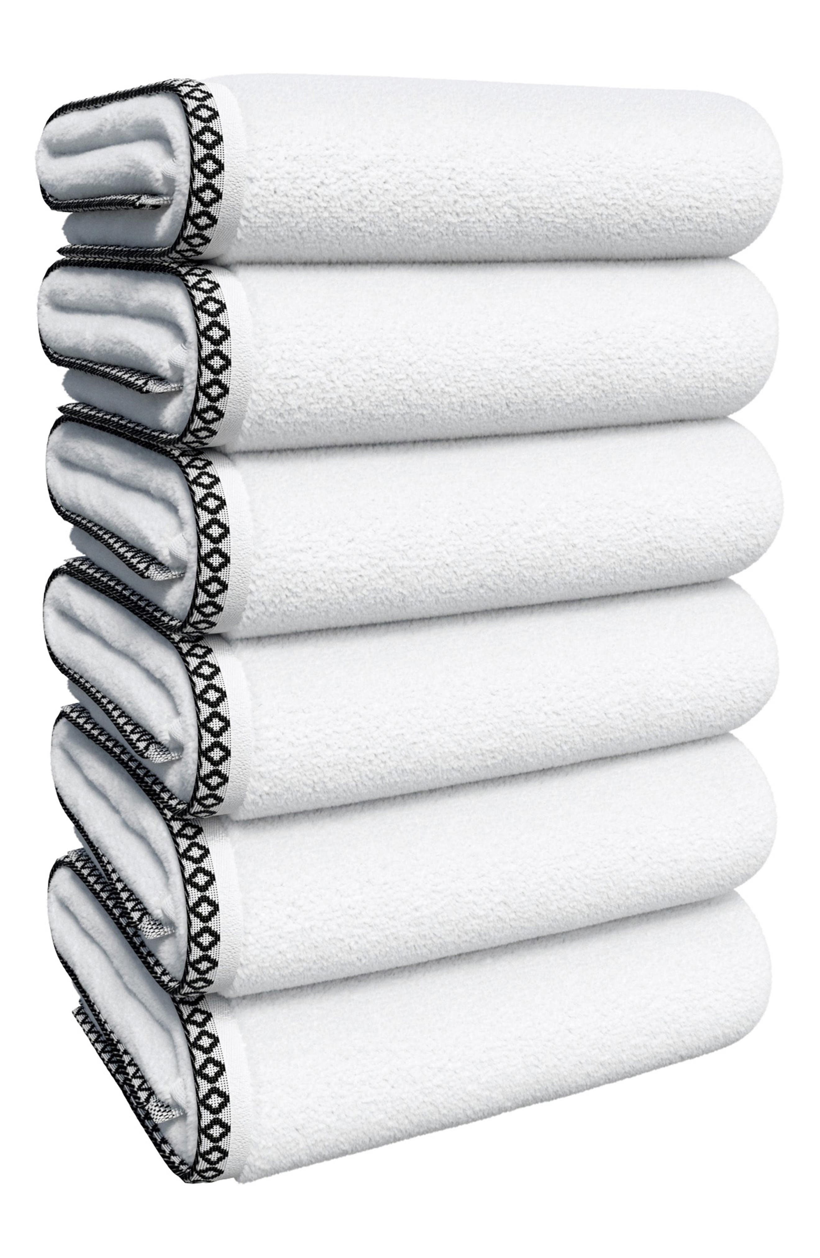 Woven & Weft Border Stitch 6-Pack Cotton Hand Towels